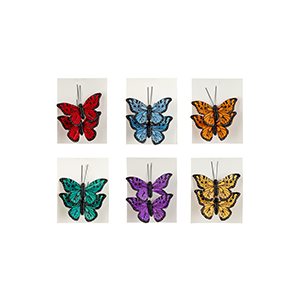 Papillon Monarque plume avec pince 3½" Asst (Bte.24-x2 total 48 papillons)