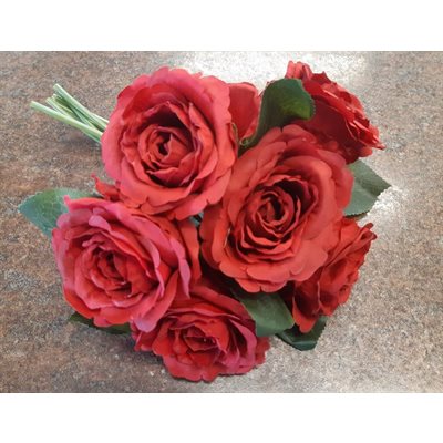 Rose Bouquet artificiel 11" (6 fleurs) Rouge