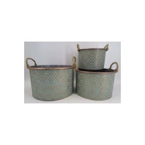 Pot métal avec poignées en corde (13x8-11x7-9x6")Ens.3
